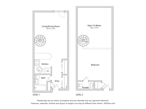 Floor plan for 1 bed, 1 bath, 506 sqft